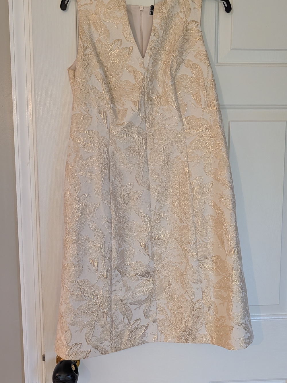 Sleeveless Ivory & Gold Brocade A-Line Dress